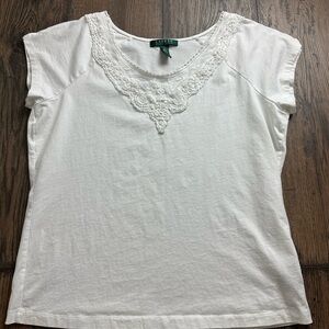 Ralph Lauren White Lace Trim Women's Tee